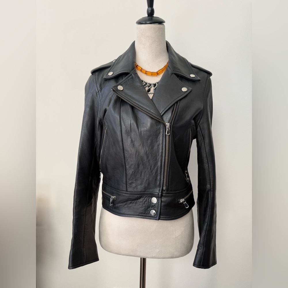 Sandro Black Leather Moto Jacket Size 3